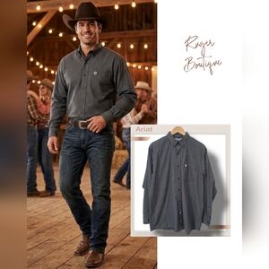 🌿Ariat Pro Stretch Series Mens Large Black & White Plaid Longsleeve Shirt